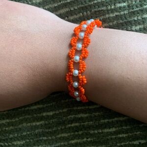 Orange Beaded Bracelet with Pearls